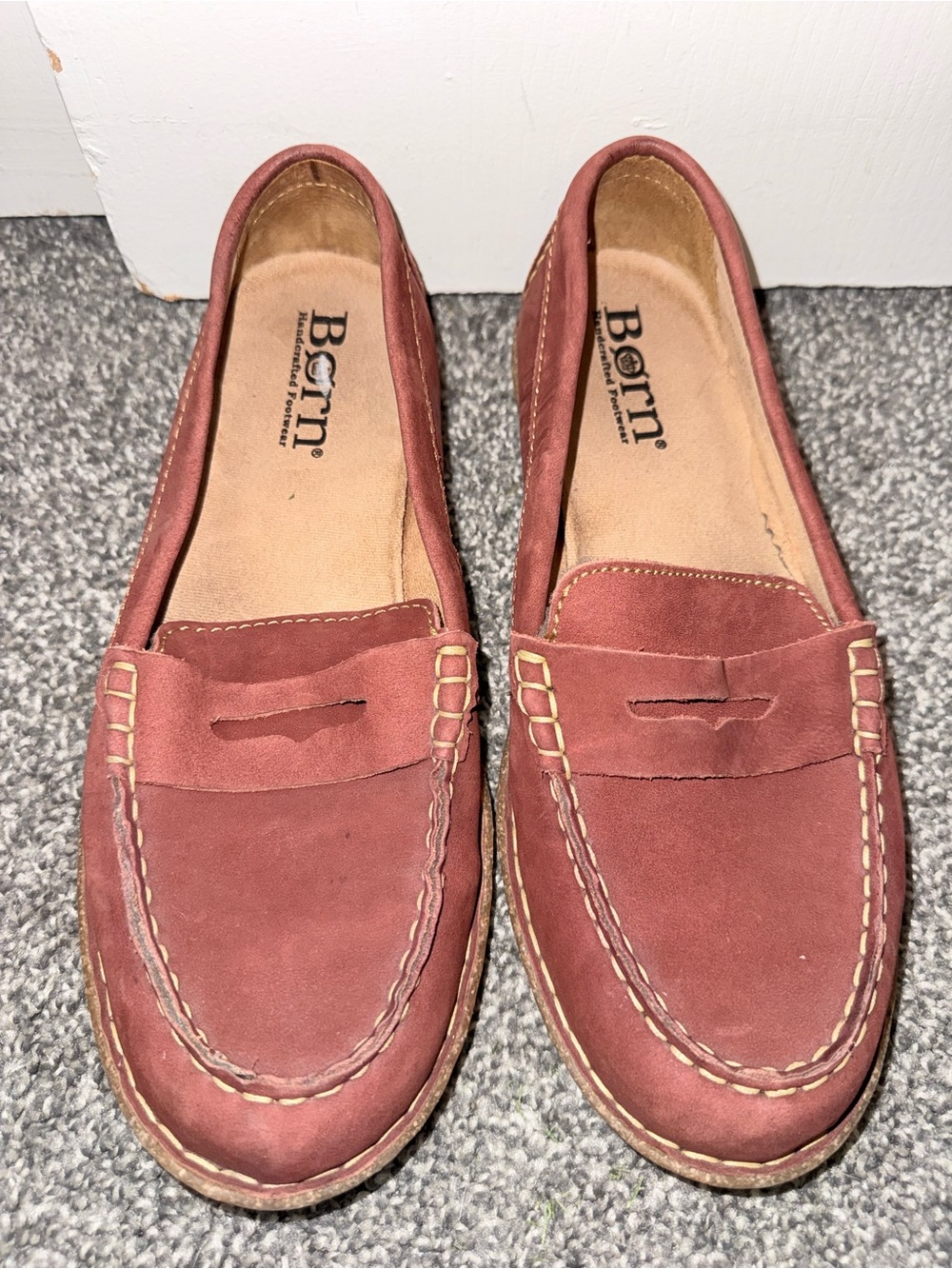 Born Nerina Womens Size 9 M/W Red Brown Leather Slip On Penny Loafer Shoes - Picture 3 of 10